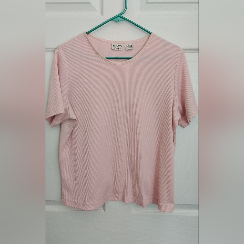Allison Daley Pale Pink Ribbed Short Sleeve Tee